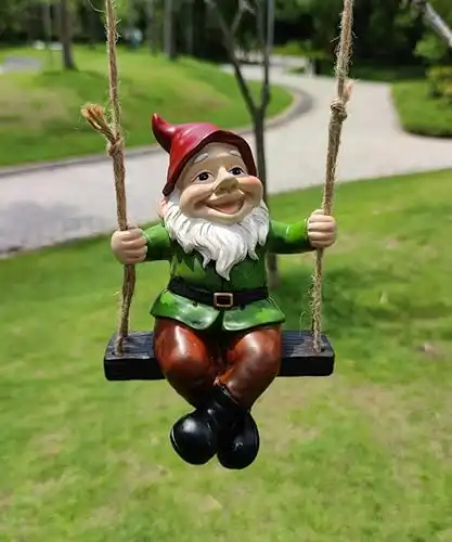 Funny Garden Gnomes Statue Hanging Dwarf Figurines Ornament Sculpture Swing Gnome for Outdoor Pation Yard Lawn Porch Home Christmas Tree Decor Halloween New Year